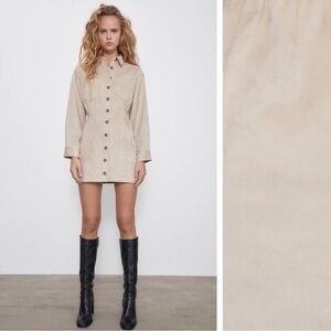Zara Women's XS Beige Button-Up mini suede dress